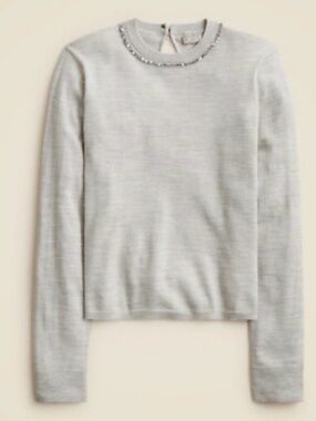 J Crew NWOT Carolyn Embellished Merino Fitted Lightweight Sweater S Gray